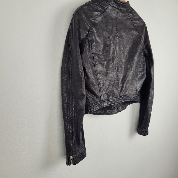 Bcbg black 100% leather moto sequin zipper jacket - Picture 12 of 16